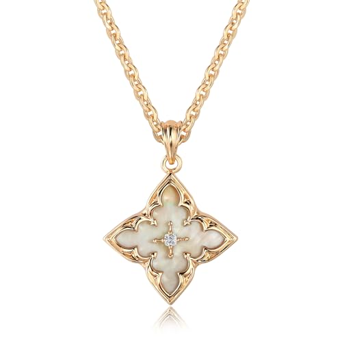 Gold Necklace for Women Charm Clover Pendant Gold Statement Necklaces - color: White-MOP