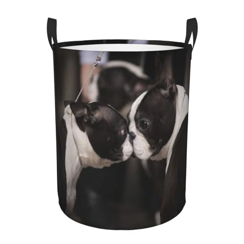 Boston Terriers At Dog Show Round Waterproof Oxford Cloth Laundry Basket Multi-Purpose Storage Basket Toys Books Clothes Storage Basket - color: Black 3
