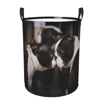 Boston Terriers At Dog Show Round Waterproof Oxford Cloth Laundry Basket Multi-Purpose Storage Basket Toys Books Clothes Storage Basket - color: Black 3
