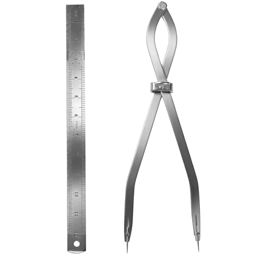 Radius Divider Tool 20" in with Bonus 12" Stainless Steel Ruler, Heavy Duty Wing Divider Scriber Marking Tool for Metalworking & Woodworking - Upgraded Lock Nut Design with Replaceable Sharp Points - size: 12in