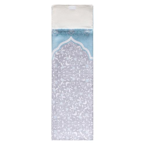 Portable Sejadah Prayer Mat – Velvet, Linen, and Chenille with Compact Storage (Sky Blue Floral)