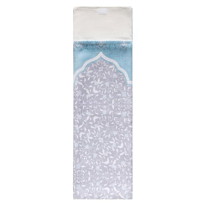 Portable Sejadah Prayer Mat – Velvet, Linen, and Chenille with Compact Storage (Sky Blue Floral)