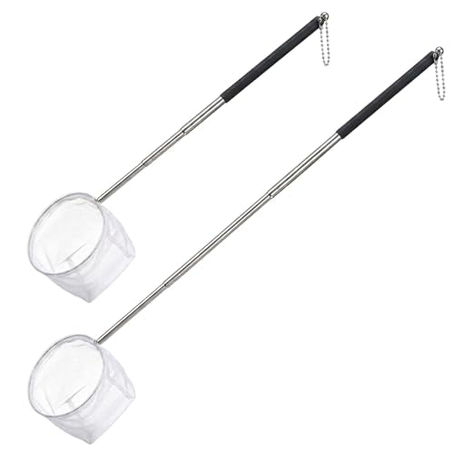 2Pcs Aquarium Shrimp Net, 3.3In Stainless Steel Fish Nets for Aquarium Small Fish Tank Shrimp Net Debris Cleaning Tool with Extendable Handle for Shrimps Baby Fishes Food Residue Skimming