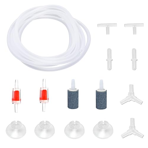 Aquarium Air Pump Accessories - 7 Feet Airline Tubing Standard with Grey Air Stone Cylinders, Check Valves, Suction Cups and Connectors for Nano Air Pumps Small Buckets and Fish Tank - color: White airline tube, size: 80" Tubing+2 Grey Air Stone Cylinder