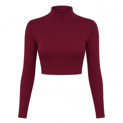 AMAL Muslim Arm Hijab Cotton Cropped Bolero Top for Women, Long Sleeve Mock Neck Modest Layering Shrug - color: Burgundy, size: 3X-Large