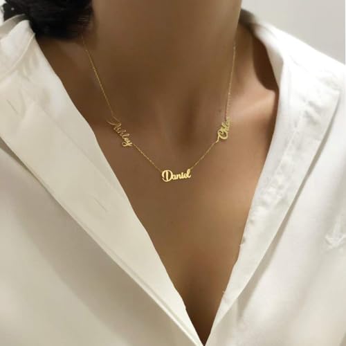10K/14K/18K Solid Gold Name Plate Necklace,Real Gold Customized Name Necklace with Birthstone for Women,Personalized 1-4 Nameplates Necklaces Birthday for Her Girls - color: Style 8:3 name