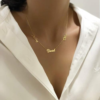 10K/14K/18K Solid Gold Name Plate Necklace,Real Gold Customized Name Necklace with Birthstone for Women,Personalized 1-4 Nameplates Necklaces Birthday for Her Girls - color: Style 8:3 name