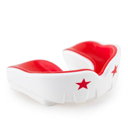 YOKKAO Muay Thai Boxing Mouth Guard – Boil and Bite Mouthguard with case for All Contact Sports, Easy Breathing Mouthpiece for Adults - White/Red - color: White/Red