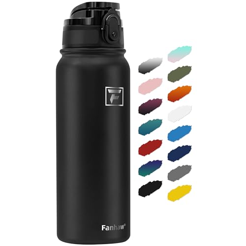 Fanhaw 20 oz Insulated Stainless Steel Water Bottle with Anti-Dust Chug Lid, Leakproof Vacuum Metal Everyday Use Bottle for Kids, Teens & Adults, Back to School Essentials (Black) - color: Black, style: 20 Ounces