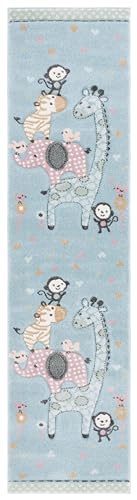 SAFAVIEH Carousel Kids 100 Collection Runner Rug - 8' Runner, Blue, Transitional Design, Stain Resistant, Ideal for High Traffic Areas in Hallway, Bathroom & Kitchen (CRK120K-28) - color: Blue, size: 2' x 8' (Runner)