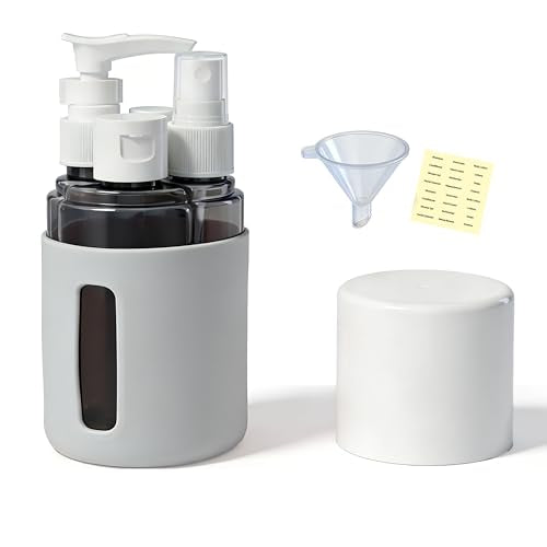 4-in-1 Round Refillable Cosmetic Container Kit, Leak Proof Portable Travel Toiletry Bottles, TSA Approved Travel bottles, Empty Jars for Cosmetics Lotion Shampoo (Grey)