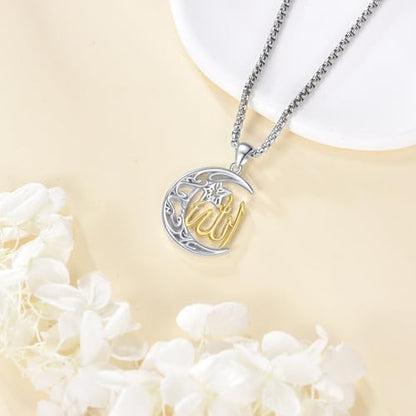 YAFEINI Allah Necklace Sterling Silver Islamic Pendant Arabic Jewelry for Women Mom