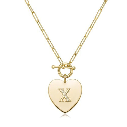 14K Gold Filled Heart Initial Necklace for Women, Dainty Alphabet Pendant Necklace with Paperclip Chain, Hypoallergenic Jewelry Gift for Her - color: Letter X