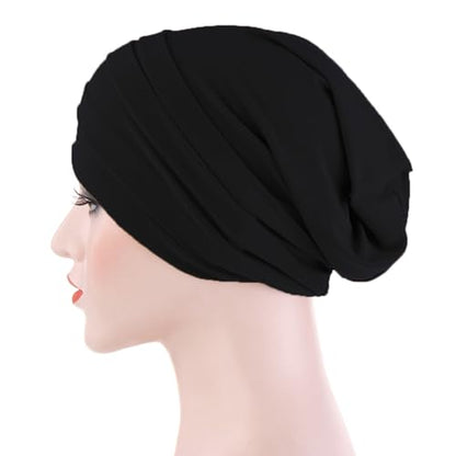 PURFUN 2 Pcs Muslim Inner Hijab Caps Women Girls Stretchy Breathable Full Cover Undercap Tube Bonnet Under Scarf Hats Beanie - color: Black+grey/2pcs