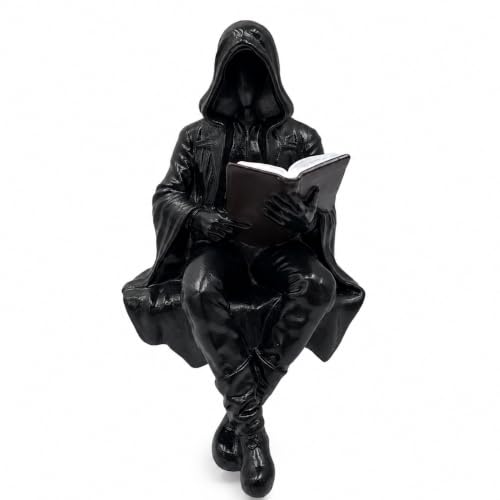 Gothic Hooded Reader Figurine, Bookshelf Sitter, Halloween Decor - color: Grim Reaper Reading