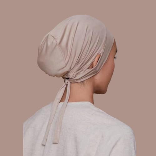Qianmome 4 Pieces Jersey Drawstring Women Under Hijab Cap With Ear Hole Inner Hijab Cap - color: 4pcs Style B