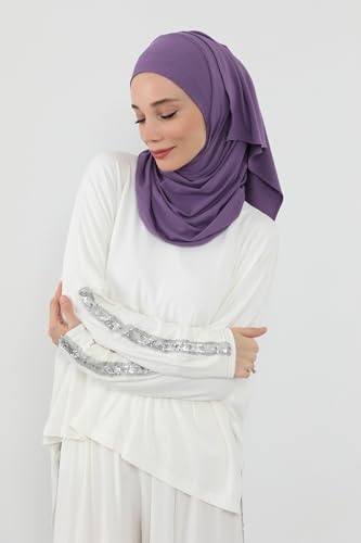 Aisha's Design Neck-Covering Practical Jersey Hijab with Built-In Ninja Bonnet - color: Purple