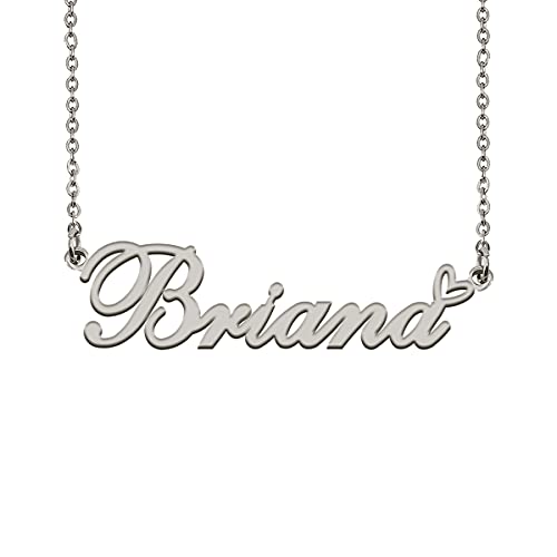 HUAN XUN 맞춤형 맞춤 제작 여성용 목걸이 골드 실버 | 18k Gold Plated Nameplate Heart Pendant,Adjustable Delicate Chain,Personalized Gifts for Mother Day Christmas Birthday - color: Briana - 실버