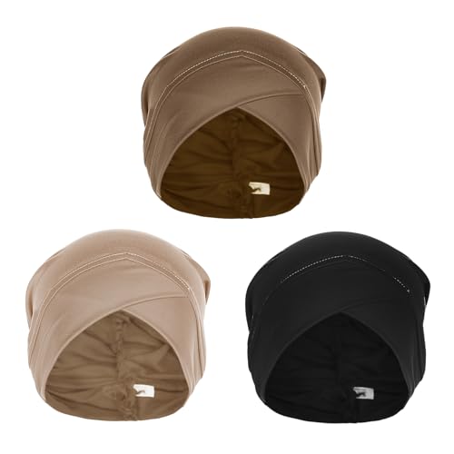 3Pcs Hijab Underscarf Hat Muslim Inner Hijab Cap Hijab Bonnet Muslim Undercap Hat Turbans Islamic Jersey Tube Cap, Black+khaki+beige