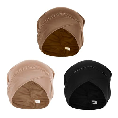3Pcs Hijab Underscarf Hat Muslim Inner Hijab Cap Hijab Bonnet Muslim Undercap Hat Turbans Islamic Jersey Tube Cap, Black+khaki+beige