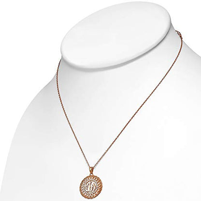 925 Sterling Silver Filigree Muslim Islam God Allah Pendant Necklace, 18" - color: Pink