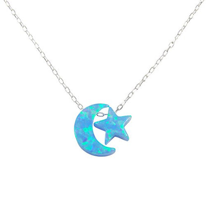 Martinuzzi Accessories Opal Moon and Star Necklace 925 Sterling Silver Chain - style: Light Blue Moon Light Blue Star