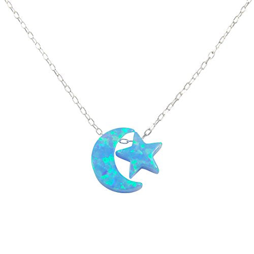 Martinuzzi Accessories Opal Moon and Star Necklace 925 Sterling Silver Chain - style: Light Blue Moon Light Blue Star