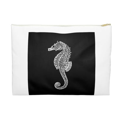 3dRose Black seahorse print. Sea Horse. Ocean marine beach aquarium aquatic Accessory Pouch Large - size: Large