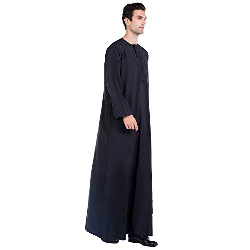 Lenmipot Men's Muslim Clothes Durable Kaftan Robe Dubai Long Gown Ethnic Clothes,1pc Soft Robe - color: D Black, size: X-Large