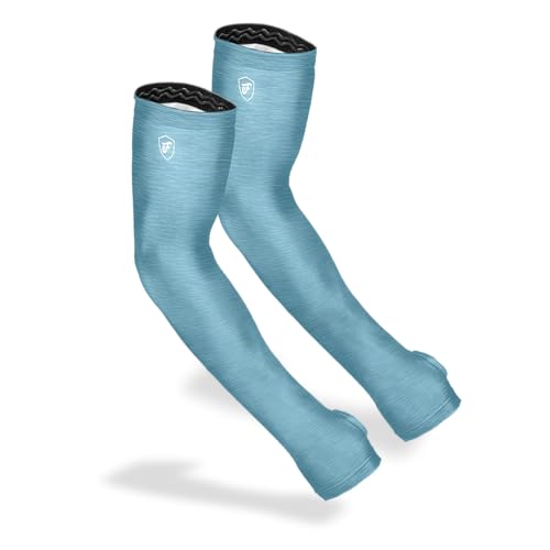 FARMER'S DEFENSE Gardening Arm Sleeves|UV Cooling Protective Sleeve Women & Men|Anti-Scratch Cover Sun UPF Outdoor Protection - Heather Blue - XS - color: Turquoise, size: X-Small