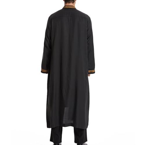 Thobe for Men Abaya Islamic Clothing Loose Long Sleeve Muslim Kaftan Open Front Dubai Arabic Robe Prayer Costume - color: Black, size: Small
