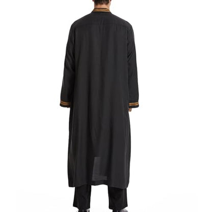Thobe for Men Abaya Islamic Clothing Loose Long Sleeve Muslim Kaftan Open Front Dubai Arabic Robe Prayer Costume - color: Black, size: Large