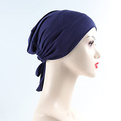 Jersey Hijab Muslim Elastic Band Ethnic Lace up Small Cap Tube Turban Soft Breathable Stretchy for Women - color: 02#_b