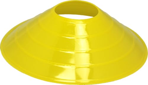 BlueDot Trading High Visibility Disc Cones - 100-Pack Lightweight Plastic Sports Cones for Agility Training, Soccer, Football, Speed Drills, Field Markers for Adults & Kids, Yellow