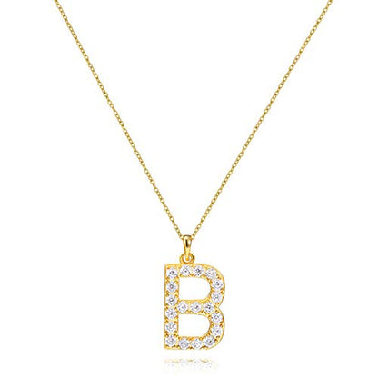 Tarsus Initial Cubic Zirconia Necklace Jewelry Gifts for Women Adjustable Chain 18" + 2" - style: Gold-B-Diamond style