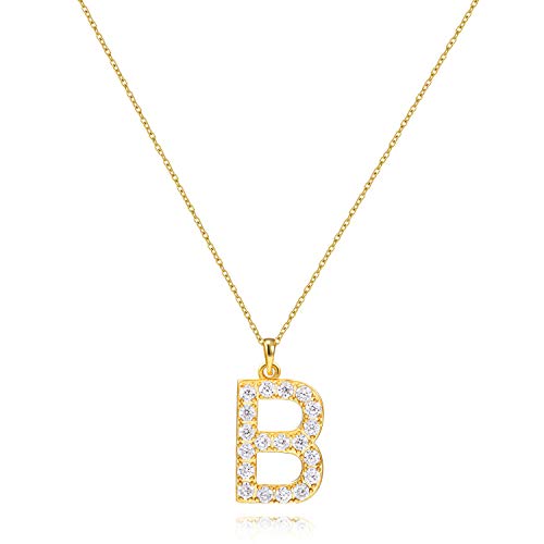 Tarsus Initial Cubic Zirconia Necklace Jewelry Gifts for Women Adjustable Chain 18" + 2" - style: Gold-B-Diamond style