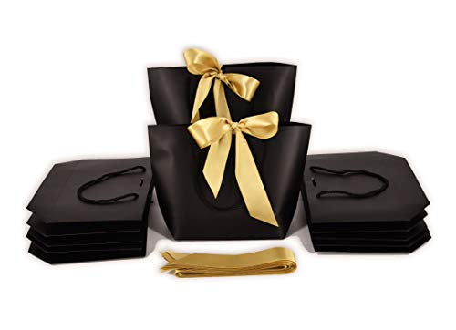 HUAPRINT Small Gift Bags with Handles, Black, 12 Pack, 7.48×3.54×7.9 IN | Party Favor Paper Bags with Bow Ribbon for Birthday, Wedding, Bridesmaid, Holiday , Shopping, Presents - color: Black