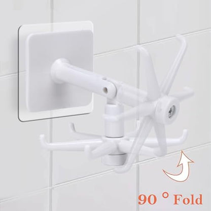 YeeBeny 360 Degrees Rotating Folding Hook Self-Adhesive 180 Degrees | Self Adhesive Utensil Rail With Hooks For Baby & Bottle Brush Holder - color: White