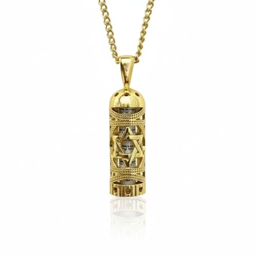 Made in Israel 14K Gold Plated Mezuzah Pendent With Scroll Klaff Hashem Star Of David Necklace Jewelry Jewish Israel Blessing - color: Gold