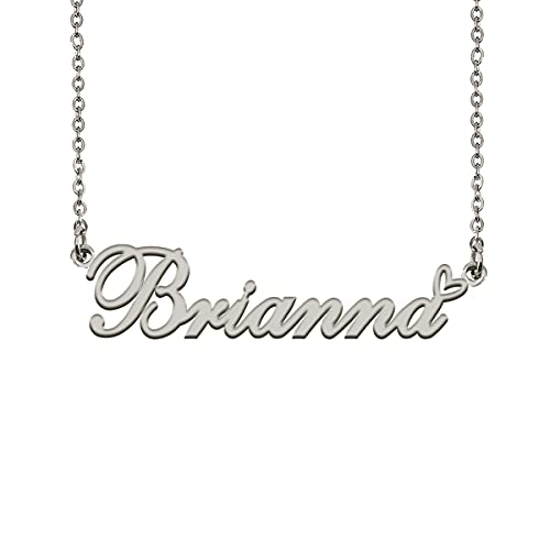 HUAN XUN 맞춤형 맞춤 제작 여성용 목걸이 골드 실버 | 18k Gold Plated Nameplate Heart Pendant,Adjustable Delicate Chain,Personalized Gifts for Mother Day Christmas Birthday - color: 브리아나 - 실버