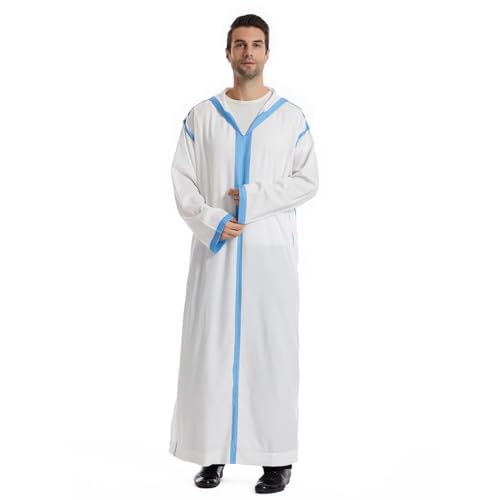 Qianliniuinc Muslim Islamic Pakistan Dubai Abaya Thobe Middle East Style Embroidered Men's Clothing S-XXXL - color: Sky Blue, size: 3X-Large