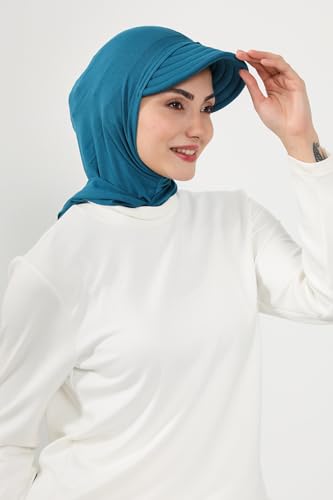 Aisha's Design Full Coverage Cotton Bonnet Hijab with Visor Modest Underscarf Bonnet - color: Petrol