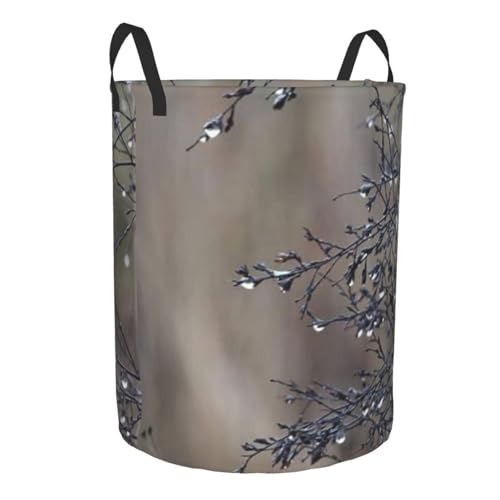 Botanical Creative Dew Drop Plant Nature Round Waterproof Oxford Cloth Laundry Basket Multi-Purpose Storage Basket Toys Books Clothes Storage Basket - color: Black 4