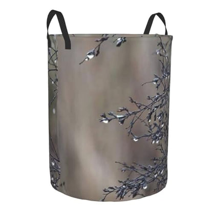 Botanical Creative Dew Drop Plant Nature Round Waterproof Oxford Cloth Laundry Basket Multi-Purpose Storage Basket Toys Books Clothes Storage Basket - color: Black 4