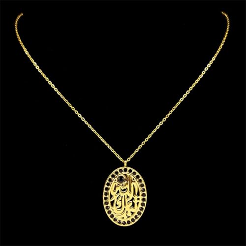 friendship necklace,Allah Quran Arabic Round Card Shape Black Rhinestone Necklace for Women Men Pendant Islam Amulet Jewelry