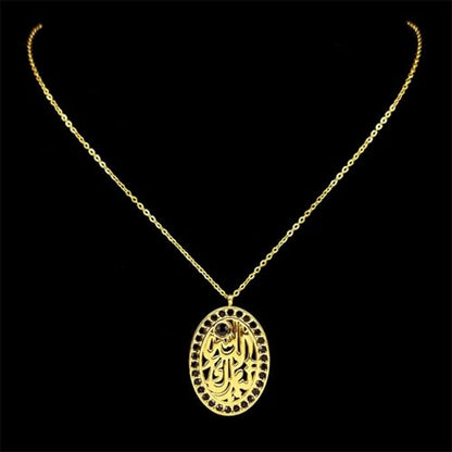 friendship necklace,Allah Quran Arabic Round Card Shape Black Rhinestone Necklace for Women Men Pendant Islam Amulet Jewelry