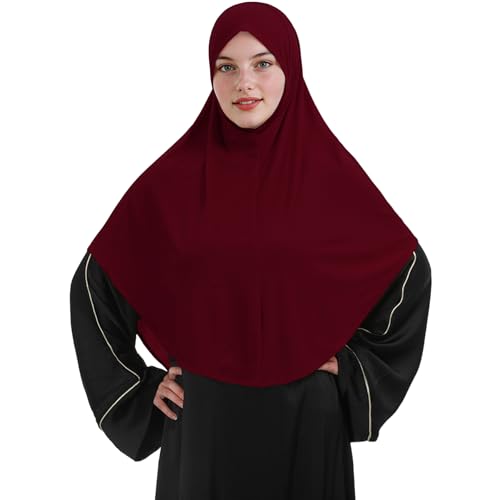 Instant Hijab 여성용 무슬림 부드럽고 신축성 있는 기도 히잡 이슬람 두바이 중동 단색 헤드스카프 - color: 체리 레드