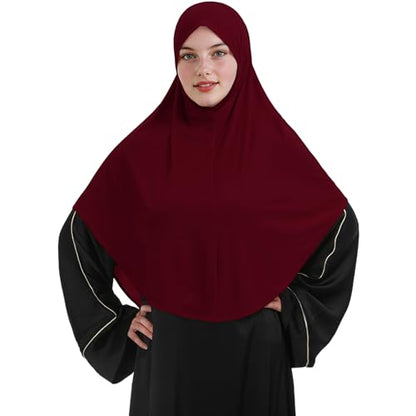 Instant Hijab 여성용 무슬림 부드럽고 신축성 있는 기도 히잡 이슬람 두바이 중동 단색 헤드스카프 - color: 체리 레드