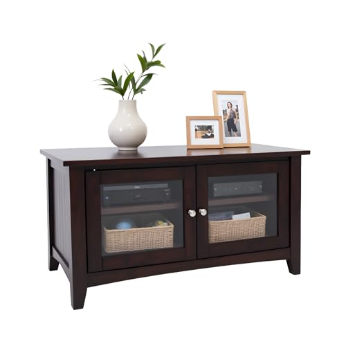 Shaker Cottage 36-Inch TV Stand – Media Console with Glass Cabinet, Adjustable Shelf, & Cord Management – Entertainment Center for Living Room or Bedroom by Alaterre Furniture (Espresso) | Entertainment Center w/ Glass Storage Cabinet, Adjustable Shelf, &