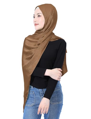 Luxury Silky Satin Hijab for Women, Shimmer Crinkle Muslim Head Scarf, Graceful Feminine Charm - color: Light Brown